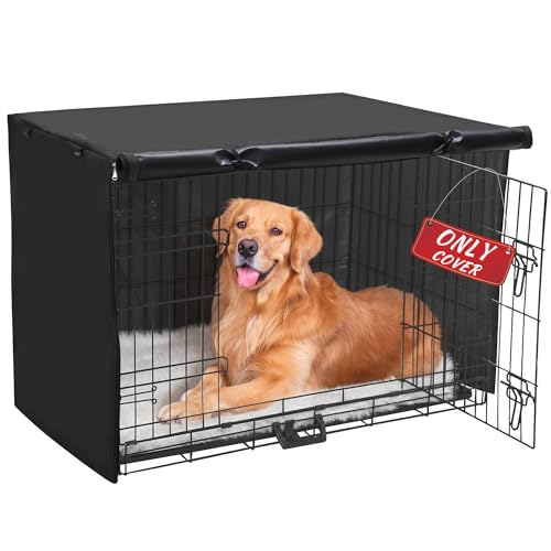 Akinerri Dog Crate Cover - Double Door Waterproof Kennel Cover, Durable 600D Polyester, Black, Fits 42 Inch Dog Crate - color: Black, size: 42"L x 28"W x 30"H