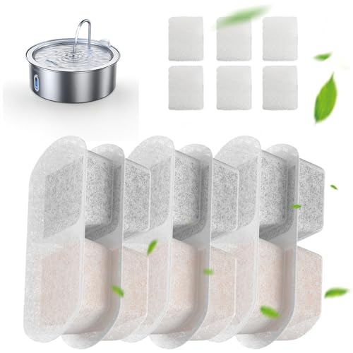 FEELNEEDY 6 Pack Dog Water Fountain Filter & Pump Filter Sponges Replacement, Pet Water Fountain for 1.8Gal/7L/230 fl oz Cat Water Fountain (FN-W14)