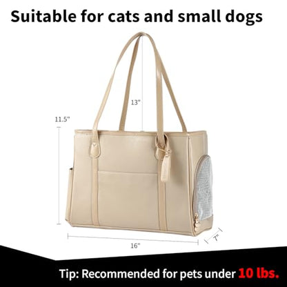 Stylish Dog Purse Carrier, Leather Pet Carrier Bag for Small Dogs Cats Puppy, Airline Approved Soft-Sided Carrier Ivory - color: Ivory