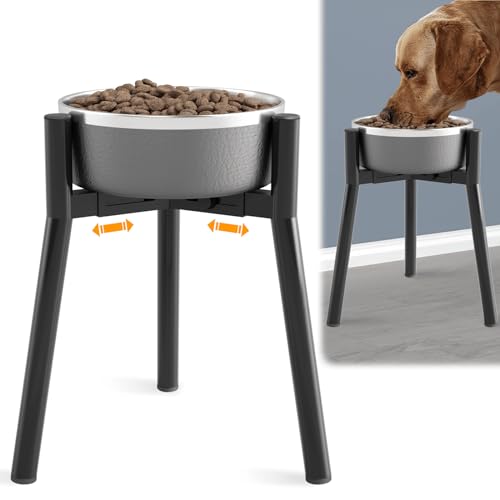 SHAINFUN Adjustable Metal Raised Stand for Large & XL Breeds, Compatible with 7 to 10.6" Wide Bowls, Single Tall Elevated Feeder (Bowl Not Included) - color: Black-Round, size: Height: 13.7", Width: 7-10.6"