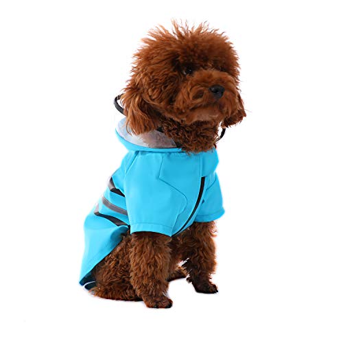 Wizland Reflective Dog Raincoat Dog Rain Jacket with Hood Lightweight Waterproof Rain Coat for Puppies (Blue S) - color: Blue, size: Small