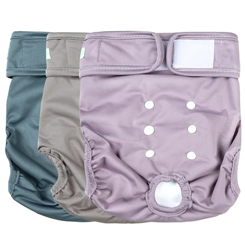 wegreeco Washable Reusable Premium Dog Diapers,Pack of 3,Small Dog Puppy & Doggy Diapers Female,Dog Period Panties Diapers Female in Heat Small - color: Grey, Purple, Green, size: Small