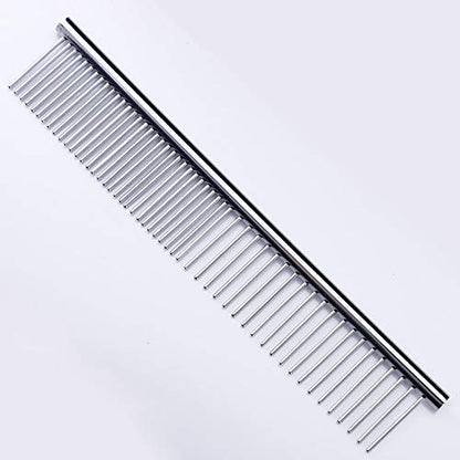 ZoCr Stainless Steel Pet Comb for Dogs Cats, Pet Grooming Comb with Different Spaced Rounded Teeth (Silvery) - color: Silvery