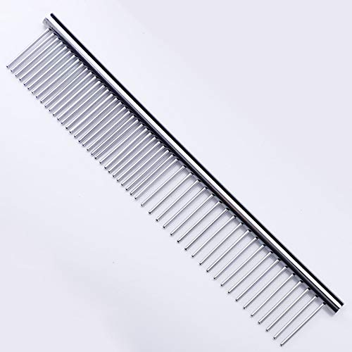 ZoCr Stainless Steel Pet Comb for Dogs Cats, Pet Grooming Comb with Different Spaced Rounded Teeth (Silvery) - color: Silvery