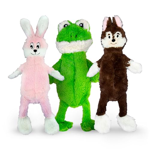FGA MARKETPLACE Frog Rabbit and Fox Flat NO Stuffing NO Squeak Plush Dog Toy, Funny Style Will Entertain Your Pet for Hours, Recommended for Small and Medium Dog 21 INCH Long - color: FROG-PINK RABBIT-FOX
