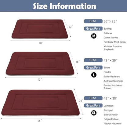 Dog Bed Soft Dog Crate Bed Pad Mat, 36 in Non Slip Bottom Washable Beds for Medium and Large Dogs, Pet Bed Mattress Kennel Pad, Dark Red - color: Dark Red, size: 36.0"L x 23.0"W x 1.2"Th