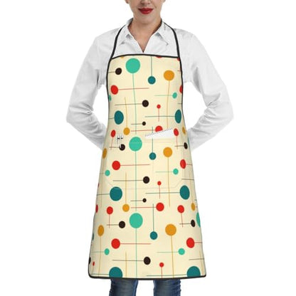 Women Men Bib Aprons Chef Cooking Apron With Pockets For Kitchen Grilling Bbq Painting Gardening - color: Atomic Retro
