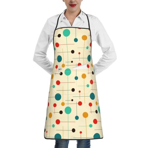 Women Men Bib Aprons Chef Cooking Apron With Pockets For Kitchen Grilling Bbq Painting Gardening - color: Atomic Retro