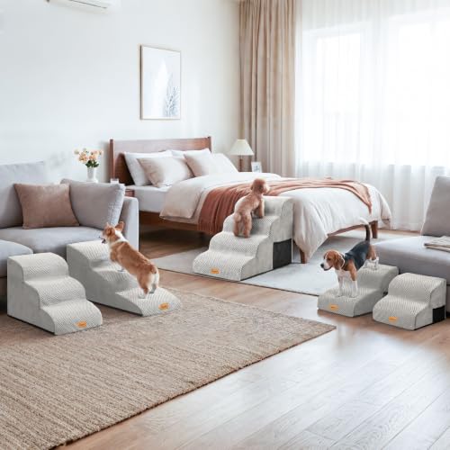 Topmart High Density Extended Foam Dog Ramp&Steps 2 Tiers,11.8" High | Non-Slip Dog Stairs,Soft Foam Pet Ladder with Removable Cover,Best for Injured,Older Cats,Pets with Joint Pain - color: Light Grey, size: 21.7*15.7*11.8