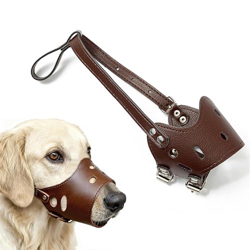 Soft PU Leather Dog Muzzles for Small Medium Large Dogs,Ajustable Breathable Dog Mouth Guard Cover to Prevent Biting Barking Chewing (Brown, 5#XL) - color: Brown, size: 5#XL