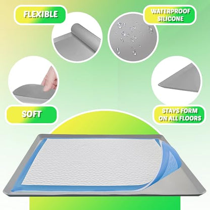 TidyFriend Reusable Silicone Dog Training Tray for 27.5” x 44” Pads, Washable Puppy Potty Station, No-Spill Heavy Duty Pee Pad Holder for Dogs - Easy to Clean & Travel Friendly (Light Grey) - color: Light Grey