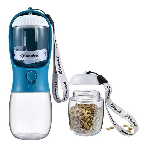 Cibaabo Dog Water Bottle with Food Container, Travel Puppy Water Bowl, Portable Pet Dispenser, Dog Stuff Accessories Items, Puppy Essentials Necessities for Yorkie Chihuahua Cat Walking and Hiking - color: #02 Indigo, size: 10oz