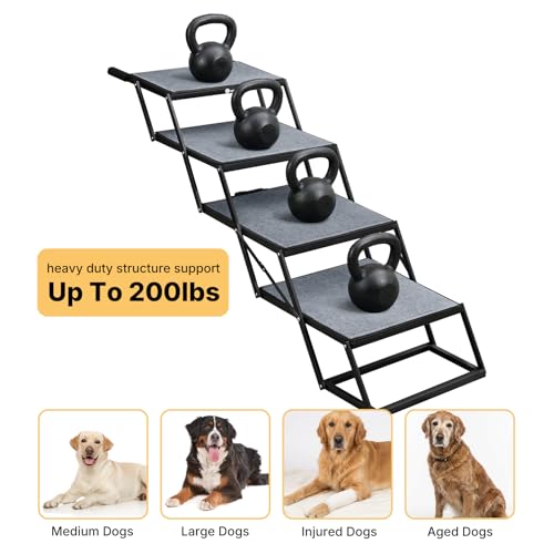 Veehoo Collapsible Dog Stairs for Large Dogs Extra Wide,4 Steps Folding Dog Steps for Car Truck SUV 20" Wide, Heavy Duty Pet Loader Ramp Ladder Portable with Non Slip Surface, Support up to 200lbs - size: 4 Steps
