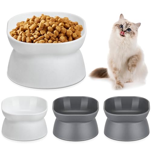 4 Pieces Plastic Tilted Elevated Cat Bowls Raised Cat Food Bowls Elevated Feeding Dish for Flat Faced Kitten Kitty Pets Supplies(White and Grey) - color: White and Grey