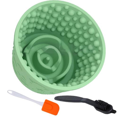 Dog Lick Bowl,Anxiety Relief Non-Slip Silicone Treat Bowl,Durable Anti-Choking Long-Lasting Enrichment Slow Feeder Licking Mat for Small Medium Large Breed,Freezable BPA Free Silicone Dishwasher Safe - color: Green, size: M-L