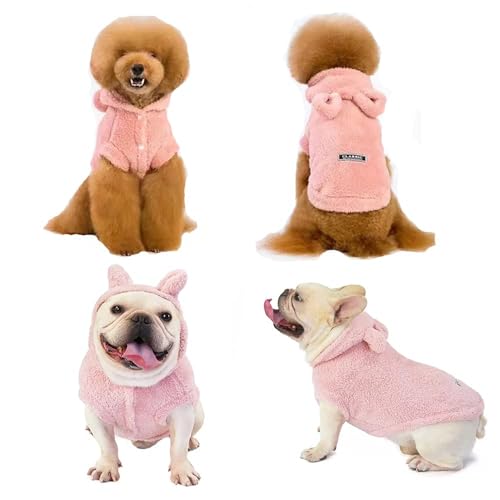 Easter Dog & Cat Outfit - Bunny Ears Hoodies, Fleece Puppy Clothes, Warm Dog Sweatshirt & Cat Costume (Large, Pink) - color: Pink, size: Large