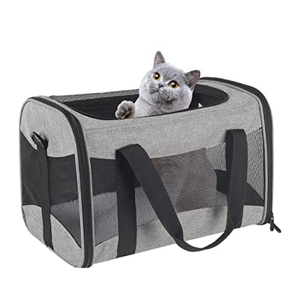 Cat Carrying Case - Pet Carrier Airline Approved, Protable and Breathable Pet Travel Carrier Removable Fleece Pad, Collapsible Cat Carrier Dog Carrier for Medium Cats Small Cats Dogs (Grey&Black M) - color: grey&black, size: 17.0"L x 11.0"W x 11.0"H