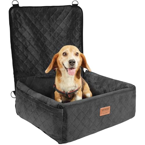 VEVOR Dog Car Seat, Dog Booster Seat for Car with a Storage Pocket, Clip-On Safety Leash, Sponge and PP Cotton Filling, Vehicle Bed for Small & Medium Pet up to 40lbs, Black - color: Black