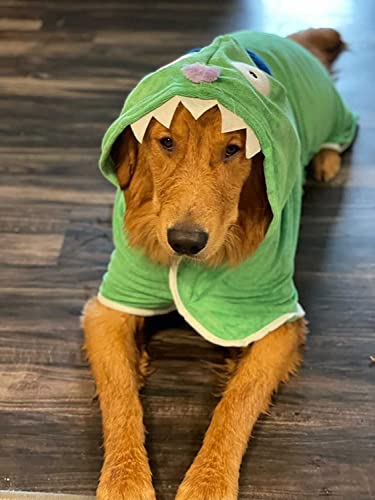 BoxDog Wearable Microfiber Dog Towel with Monster Hoodie | Soft Dog Bathrobe (Medium) - color: Green Monster, size: Medium