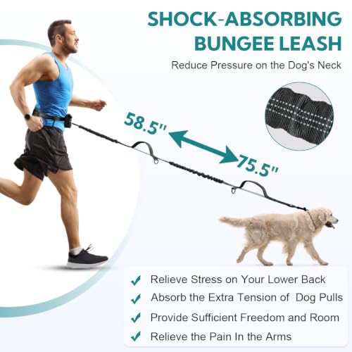 Hands Free Dog Leash with Pouch, Retractable Bungee with Double Padded Handles, Dog Leashes with Bungee for Medium & Large Puppy (Black/Olive Green) - color: Black/Olive Green