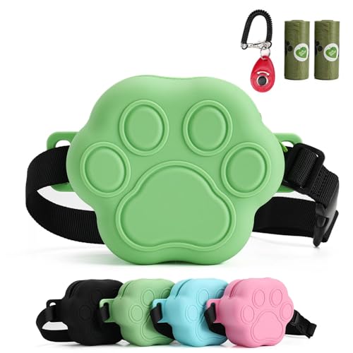 Dog Treat Pouch with Training Clicker and 2 Poop Bags, 1.8 Cup Small Sealable Zipper Silicone Fanny Pack with Waist Belt, Pet Puppy Training & Walking Essentials (Green) - color: Green