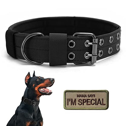 Tactical Dog Collar Military Adjustable Dog Collars Soft Nylon Training Collar with Patch Heavy Duty Metal Buckle Collars for Medium Large Dogs (Black, L) - color: Black, size: L