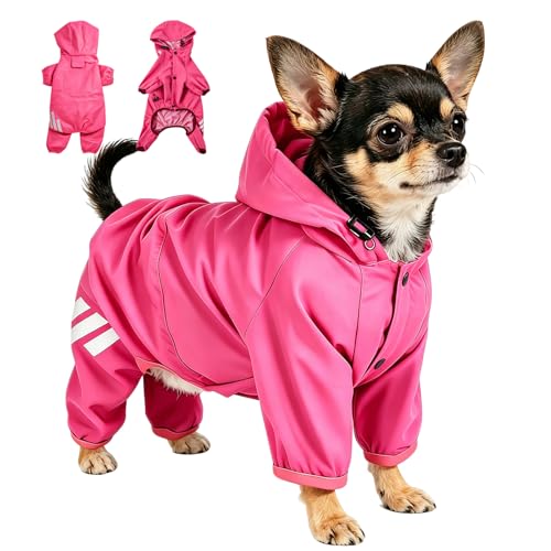 Dog Raincoat Waterproof Windproof Full Body Pet Jacket, Adjustable Reflective Puppy Rain Suit with Leash Hole, Lightweight Foldable Dog Coat for Small Medium Dogs(Pink, S) - size: S(Length 10'')