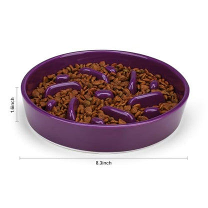Ceramic Slow Feeder Dog Bowl, 2 Cups Dog Food Bowls for Small, Medium, and Large Breed, Anti-Slip Puzzle Food Dish to Slow Down Eating (Deep Purple, 2 Cups) - color: Maze - Deep purple