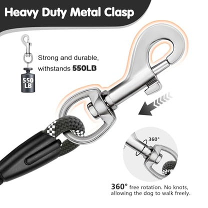 Dog Leash Heavy Duty 4/5/6ft XiaZ 2 Handles Dog Leashes for Medium Large Dogs 1/2 Inch 1000lb Strength Reflective PVC Waterproof-Handles Metal Hook Dual-Handle Rope Leash Nighttime Safety - color: Black, size: 6FT (1/2")