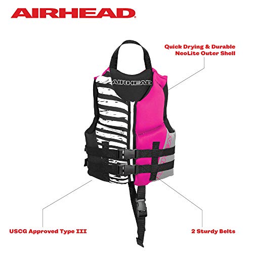 Airhead Wicked Kwik-Dry NeoLite Flex Life Jacket for Kids - USCG Approved Life Vest for Youth, Child & Infant, Watersports Vest for Boating, Tubing & Swimming, Hot Pink - size: Child (30 - 50 Lbs)