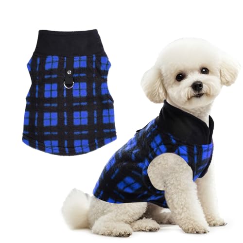 Rbenxia 1 PC Plaid Dog Sweaters with Leash Ring Soft Fleece Vest Dogs Pullover Warm Jacket Pet Dogs Clothes Winter Dog Outfits for Small Puppy Cat Pets (Blue and Black, Small) - color: Blue and Black, size: Small
