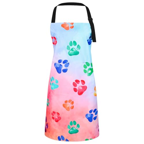 Dog Grooming Waterproof Apron with 2 Pockets, Cute Animals Puppy Dog Pets Apron - style: Watercolor Dog Paw