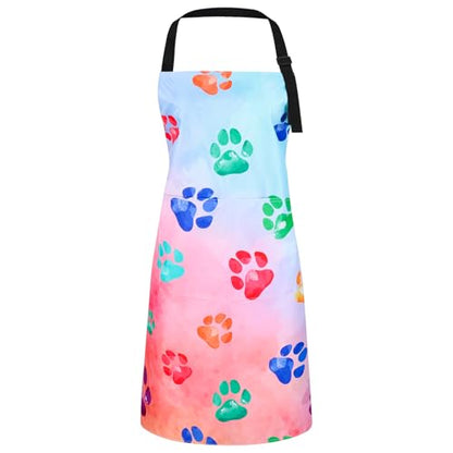 Dog Grooming Waterproof Apron with 2 Pockets, Cute Animals Puppy Dog Pets Apron - style: Watercolor Dog Paw