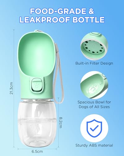 Portable Dog Water Bottle, Leak-Proof Pet Water Dispenser with Water-Saving Reflow, One-Hand Operation & Dishwasher Safe Travel Bottle for Walking, Hiking & Travel