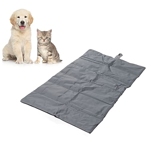 Portable Pet Mat, Foldable Rollup Pet Camping Bed for Dogs Cats, Outdoor Travel Dog Mat with Storage Binding Rope, 600D Oxford Fabric for Kennels Sofas Car Seats, Gray