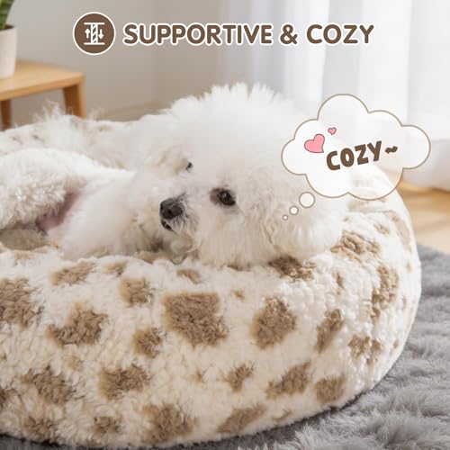Avont Washable Donut Dog Bed with Removable Cover, Orthopedic Mixed Memory Foam Round Pet Bed, Ultra-Thick Faux Rabbit Fur Calming Cushion for Small, Medium Dogs - size: S ( 23")