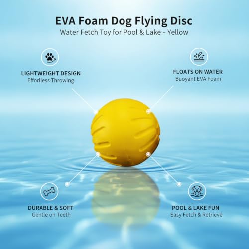 Easy-Grab Floating Dog Disc, Soft EVA Foam Flying Toy for Water Fetch, Yellow - size: 3.54 x 3.54 x 3.54 in