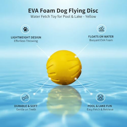 Easy-Grab Floating Dog Disc, Soft EVA Foam Flying Toy for Water Fetch, Yellow - size: 3.54 x 3.54 x 3.54 in