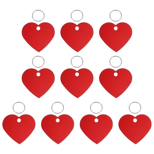 Pet ID Tags, Personalized Dog Cat Tag Stainless Steel Aluminum Heart Shape Engraved Blank with Key Ring 38x33mm, (Red, 10 Pcs), Intended for Dog/Cat/Name/Pendant Crafts - color: Red