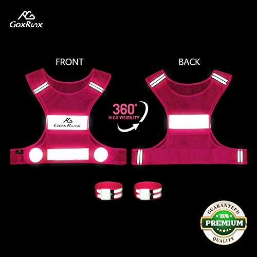 Reflective Vest Running Gear,Lightweight Reflective Safety Vests with Arm Bands - color: Pink, size: Large
