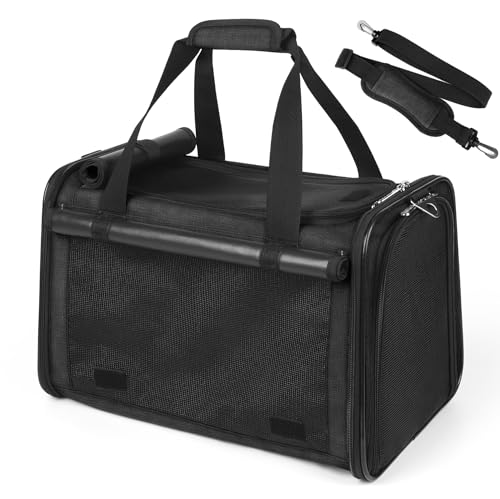 YUDODO 25 lbs Lightproof Soft Sided Large Cat Carrier for Small Pet Dog Airline Approved Travel Bag Puppy Carriers with Side Pockets & Reflective Mesh, Foldable Portable for Outdoor Car Black - color: Black