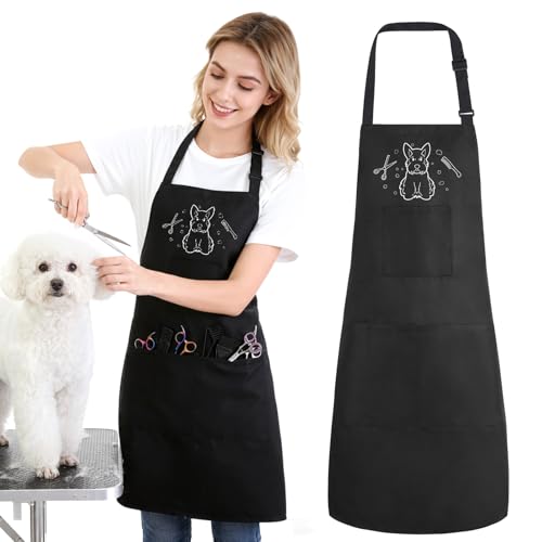 Dog Grooming Apron with 4 Pockets Grooming Apron for Dog Groomers | Waterproof Adjustable Multi Function Pet Pinafore Aprons for Puppy Dogs Cats