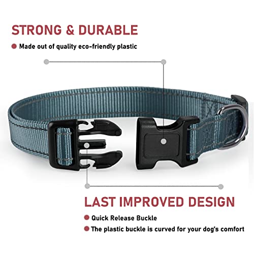 Reflective Dog Collar with Buckle Adjustable Safety Nylon Collars for Small Medium Large Dogs, Grey S - color: Grey, size: Small :Width 5/8",Neck 10-14"