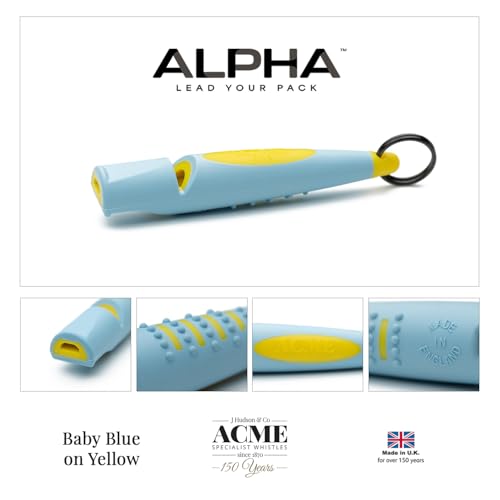 ACME Alpha 211.5 Professional Dog Training Whistle with Enhanced Ergonomic Grip. BPA-Free Plastic. 110 dBA. Long Range. Standardized Frequency. Weatherproof. Made in the UK (Baby Blue on Yellow) - color: Baby Blue on Yellow