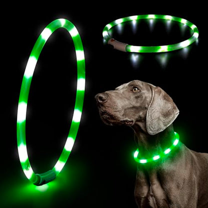 LED Dog Collar - HIGO Light Up Dog Collars Glow in the Dark, USB Rechargeable LED Dog Necklace Light for Your Dogs Walking at Night (Green-Silicone) - color: Green-Silicone