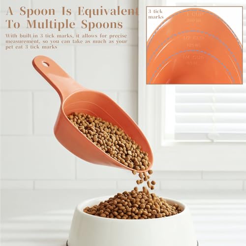 Dog Food Scoop with Precise Markings - 1 & 1/2 & 1/4 Cup Food-Grade Melamine Pet Food Measuring Cup, Durable Food Feeding Scoop for Dog Cat Bird and Rabbit
