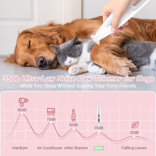 Paw Trimmer, Calm Clippers for Cats, Electric Dog Trimmer for Paws, Rechargeable Dog Paw Hair Trimmer with Led Light Low Noise Waterproof