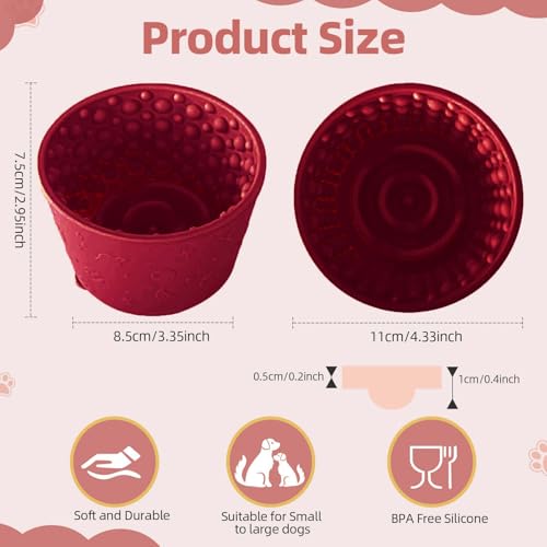 Dog Slow Feeder Lick Bowl, Non-Slip Dog Licking Treat Dispenser, Slow Feeder Bowls for Small Medium Large Breed Dogs, Anxiety Relief & Anti-Choking, BPA Free Silicone (Claret, 1.6 Cup) - color: Claret