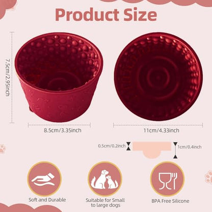 Dog Slow Feeder Lick Bowl, Non-Slip Dog Licking Treat Dispenser, Slow Feeder Bowls for Small Medium Large Breed Dogs, Anxiety Relief & Anti-Choking, BPA Free Silicone (Claret, 1.6 Cup) - color: Claret