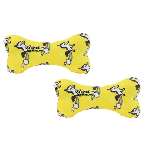 MIGHTY Tuffy 2 Pack Bone Dog Toy: Ultra Durable Plush Toy with Multiple Layers & Reinforced Seams, Washable and Floats, Vinyl Bone & Fleece - color: 2PK Yellow Medium Unicorn Bone